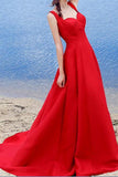 Sexy Elegant Red A-line Halter Satin Sweetheart Lace Up Simple Prom Dresses UK RJS324 Rjerdress