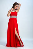 Sexy Formal Dresses A Line Scoop Sweep/Brush Red Open Back Rjerdress