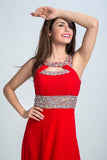 Sexy Formal Dresses A Line Scoop Sweep/Brush Red Open Back Rjerdress