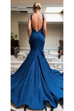 Sexy Halter Backless Prom Dresses Satin Mermaid Sweep Train Rjerdress