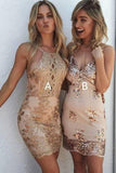 Sexy Halter Sheath Backless Lace Appliques Homecoming Dresses with Sleeveless H1197 Rjerdress