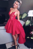 Sexy High Low Red Spaghetti Straps V Neck Homecoming Dresses Short Cocktail Dresses H1183 Rjerdress