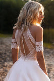 Sexy Lace Appliques High Neck Country Wedding Dresses, Beach Bride Dresses Rjerdress