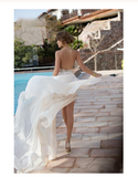 Sexy Lace Backless Long Chiffon High Neckline Halter Side Slit Wedding Dress Rjerdress