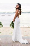 Sexy Lace Mermaid Spaghetti Straps V Neck Backless Beach Wedding Dresses uk Rjerdress