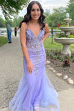 Sexy Lavender Mermaid V-Neck Sleeveless Floor-Length Appliques Prom Dresses RJS283