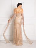 Sexy Long Sleeve Gold Split Sequins Off the Shoulder Prom Evening Dresses RJS756 Rjerdress