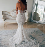 Sexy Mermaid Backless Off the Shoulder Lace Long Wedding Dresses Bride Dresses Rjerdress