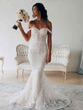 Sexy Mermaid Backless Off the Shoulder Lace Long Wedding Dresses Bride Dresses Rjerdress