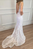 Sexy Mermaid Lace Beach Wedding Dress, Boho Backless Long Wedding Gown Rjerdress