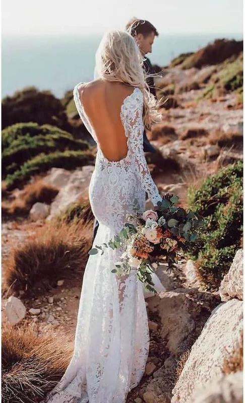 Long Sleeve Lace Fashion Wedding Dress Sexy Custom Made Bride Dress RJ –  Rjerdress