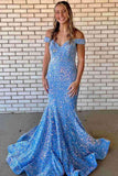 Sexy Mermaid Off The Shoulder Sequins Long Prom Dresses Rjerdress