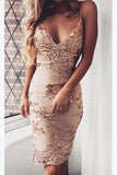 Sexy Mermaid Rose Gold Spaghetti Straps Knee Length Homecoming Dresses with Lace H1184 Rjerdress