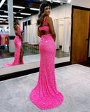 Sexy Mermaid/Sheath Cut Out V Neck Sequin Prom Dress With Split Rjerdress