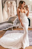 Sexy Mermaid Spaghetti Straps Lace Sweetheart Wedding Dresses, Bride Dresses RJS15530 Rjerdress
