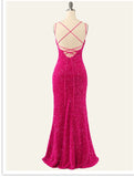 Sexy Mermaid Spaghetti Straps Long Custom Sequin Prom Dresses With Split RJS958 Rjerdress