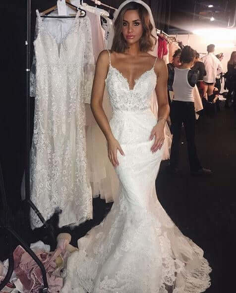 Sexy Mermaid Spaghetti Straps Wedding Dresses Lace Appliques Wedding Gowns With Tulle Rjerdress