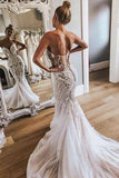 Sexy Mermaid Sweetheart Ivory Strapless Wedding Dresses with Lace Appliques W1090 Rjerdress
