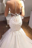 Sexy Mermaid/Trumpet Wedding Dresses Scoop Tulle With Applique Court Train Rjerdress