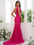 Sexy Mermaid V Neck Backless Ruched Bridesmaid Dresses Rjerdress