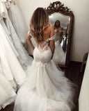 Sexy Off the Shoulder Mermaid Tulle Wedding Dresses With Lace Appliques Rjerdress