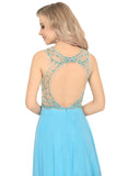Sexy Open Back Formal Dresses A Line Scoop Chiffon With Beading Rjerdress