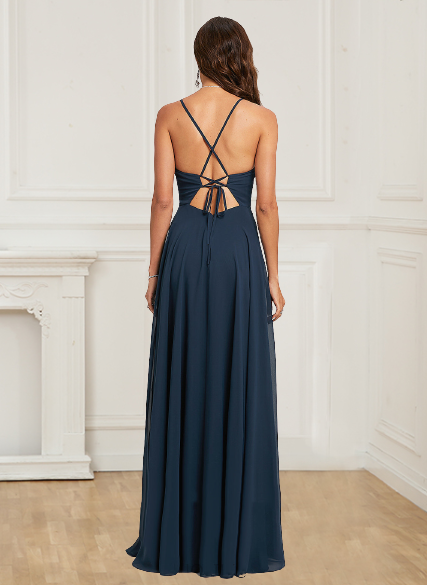 Sexy Open Back Halter Evening Dresses A Line With Appliques Chiffon Rjerdress