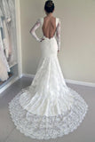 Sexy Open Back Long Sleeves Scoop Wedding Dresses Mermaid Tulle With Applique Rjerdress