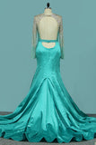 Sexy Open Back Party Dresses Mermaid Scoop Long Sleeves Satin Rjerdress