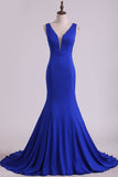 Sexy Open Back Party Dresses Mermaid  V Neck Court Train Spandex Rjerdress