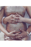 Sexy Open Back Pregnant Prom Dresses Scoop Mermaid Sequin Sweep Train Rjerdress