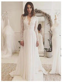 Sexy Open Back Scoop Long Sleeves Wedding Dresses A Line Chiffon & Lace Rjerdress