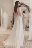 Sexy Open Back Scoop Long Sleeves Wedding Dresses A Line Chiffon & Lace Rjerdress