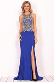 Sexy Open Back Scoop Mermaid Formal Dresses Spandex With Beads And Slit
