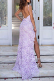 Sexy Open Back Spaghetti Straps Sweetheart Lilac Mermaid Lace Prom Dresses Rjerdress