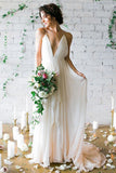 Sexy Open Back Spaghetti Straps Wedding Dresses A Line Ruched Bodice Chiffon Rjerdress