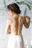 Sexy Open Back Spaghetti Straps Wedding Dresses A Line Ruched Bodice Chiffon Rjerdress