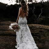 Sexy Open Back Straps Mermaid Lace Appliques Sweep Train Wedding Dresses Rjerdress