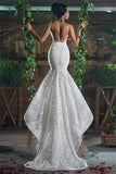Sexy Open Back Wedding Dresses V Neck Lace Mermaid Sweep Train Rjerdress