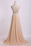 Sexy Party Dresses Halter Two Pieces A Line With Flowing Chiffon Skirt Beaded Rjerdress