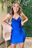 Sexy Polyester Royal Blue Ruched Bodycon Short/Mini Homecoming Dress Rjerdress