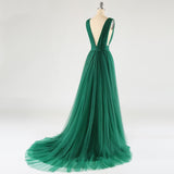 Sexy Prom Dress Sweep Train V Neck Tulle Rjerdress