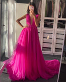 Sexy Prom Dress Sweep Train V Neck Tulle Rjerdress