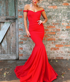 Sexy Red Mermaid Long Off The Shoulder Zipper Back Prom Dresses