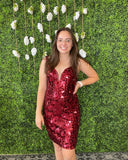Sexy Red Sequins V Neck Straps Short Homecoming Dresses Cocktail Dresses H1245