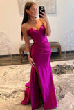 Sexy Satin Strapless Split Mermaid Prom Dresses, Charming Sweetheart Shiny Evening Dress