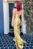 Sexy Satin Strapless Split Mermaid Prom Dresses, Charming Sweetheart Shiny Evening Dress Rjerdress