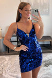 Sexy Sequin Straps V Neck Above Knee Boycon Homecoming Dresses Short Cocktail Dresses H1189 Rjerdress