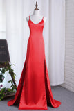 Sexy Sheath/Column Red Slit Party Dresses Elastic Satin