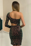 Sexy Sheath One Shoulder Long Sleeve Sequins Homecoming Dress Rjerdress